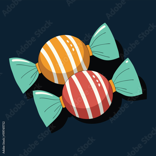Two wrapped candies - colorful sweet treats, candy illustration, dessert confectionery, lollipop, sugary snacks