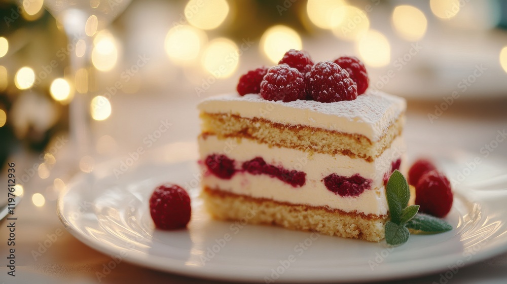 Dessert plate with blurred bokeh and twinkling lights Dessert plate with blurred bokeh and twinkling lights