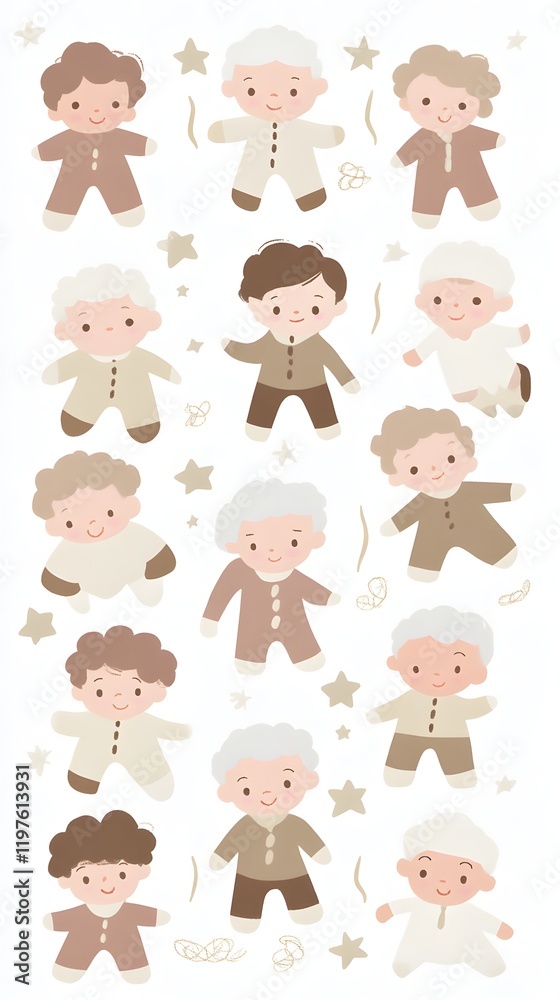 Adorable Baby Characters in Pajamas with Stars Adorable Baby Characters in Pajamas with Stars