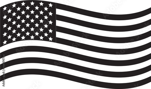 American black and white flag image: stars and stripes. This image represents the flag of the United States of America.