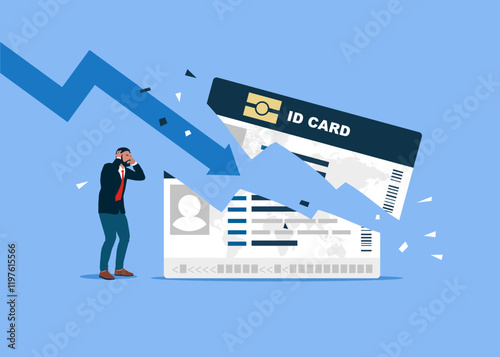 Deportation from the country. Crisis and problem, failure. ID card. Personal business card. Flat vector illustration.