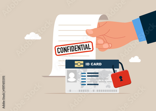 Confidential ID card. Locked with padlock personal business card. Modern flat vector illustration 