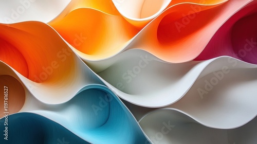 Colorful flowing paper waves creating an abstract texture, showcasing vibrant hues in a dynamic composition