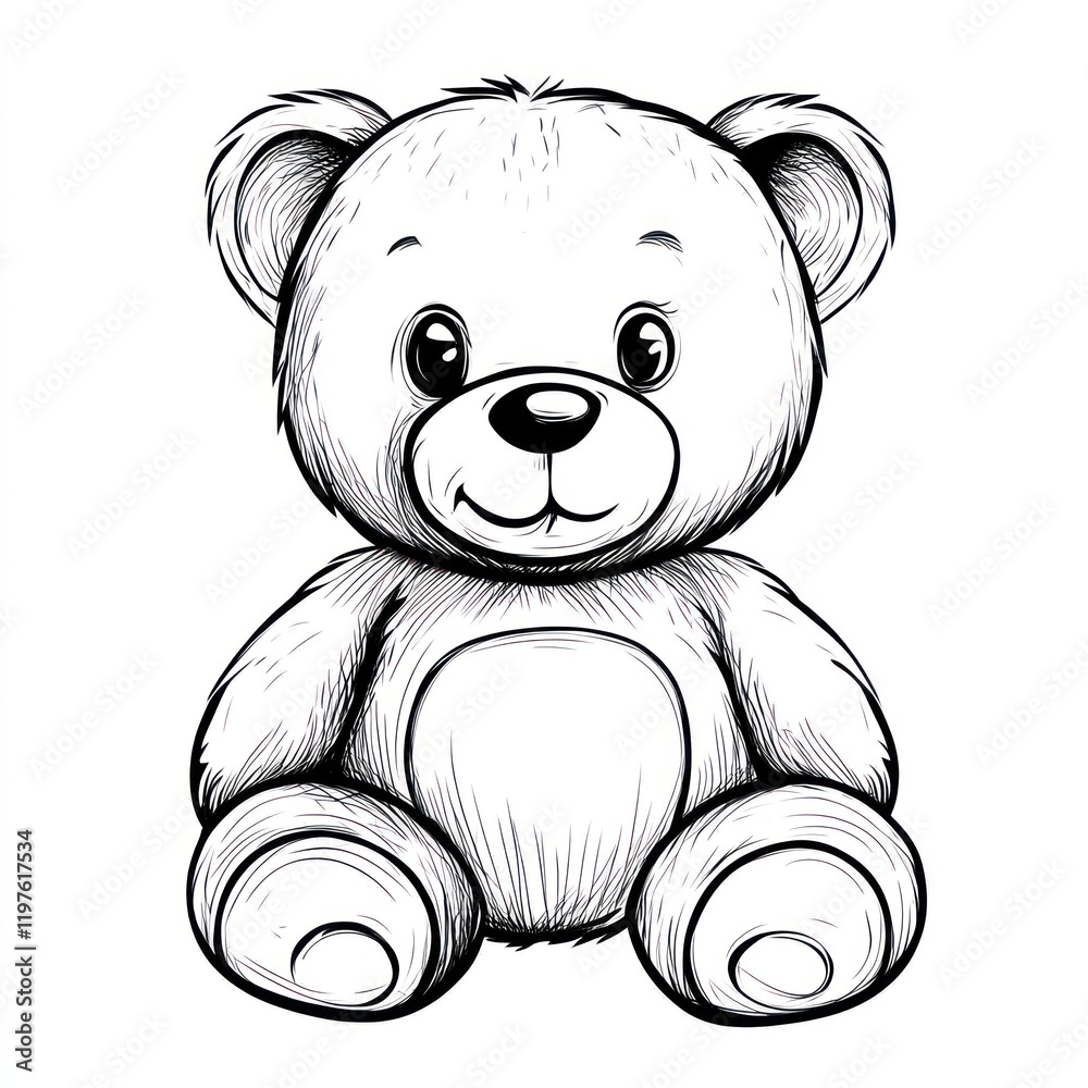 Obraz premium Happy teddy bear sitting, illustration, white background, kids' room decor