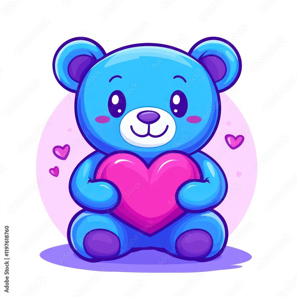 Cute blue teddy bear holding heart, Valentine's Day, love Cute blue teddy bear holding heart, Valentine's Day, love