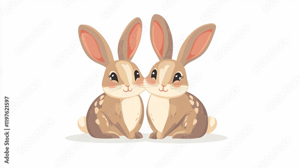 Adorable Rabbit Couple Together in Wide Angle Center View Adorable Rabbit Couple Together in Wide Angle Center View