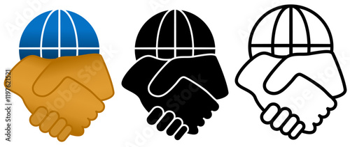 handshake icon with globe, simple flat style, logo sign symbol vector illustration pictogram, isolated on white for mobile app