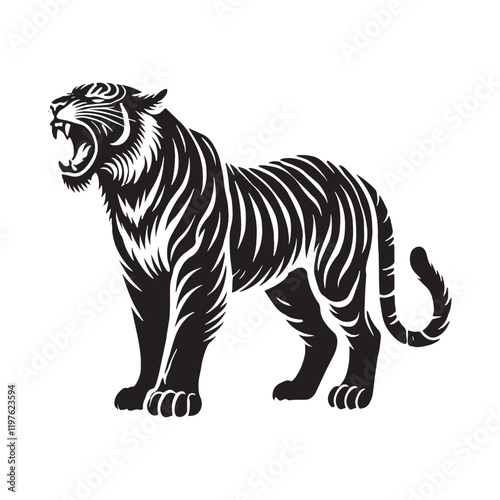 Minimalistic roaring tiger silhouette for contemporary designs - Roaring tiger illustration - minimallest roaring tiger vector
