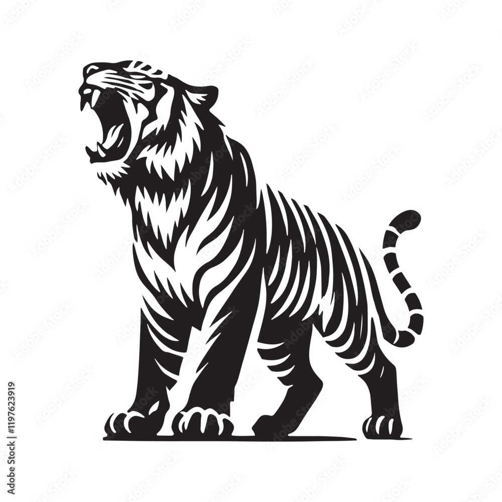 Fototapeta premium Striking roaring tiger silhouette for modern artistic applications - Roaring tiger black vector 