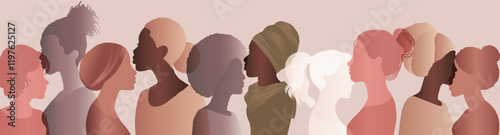 Group silhouette of multicultural women. International women s day. Empowerment inclusion - equality - Diversity - or girl power concept