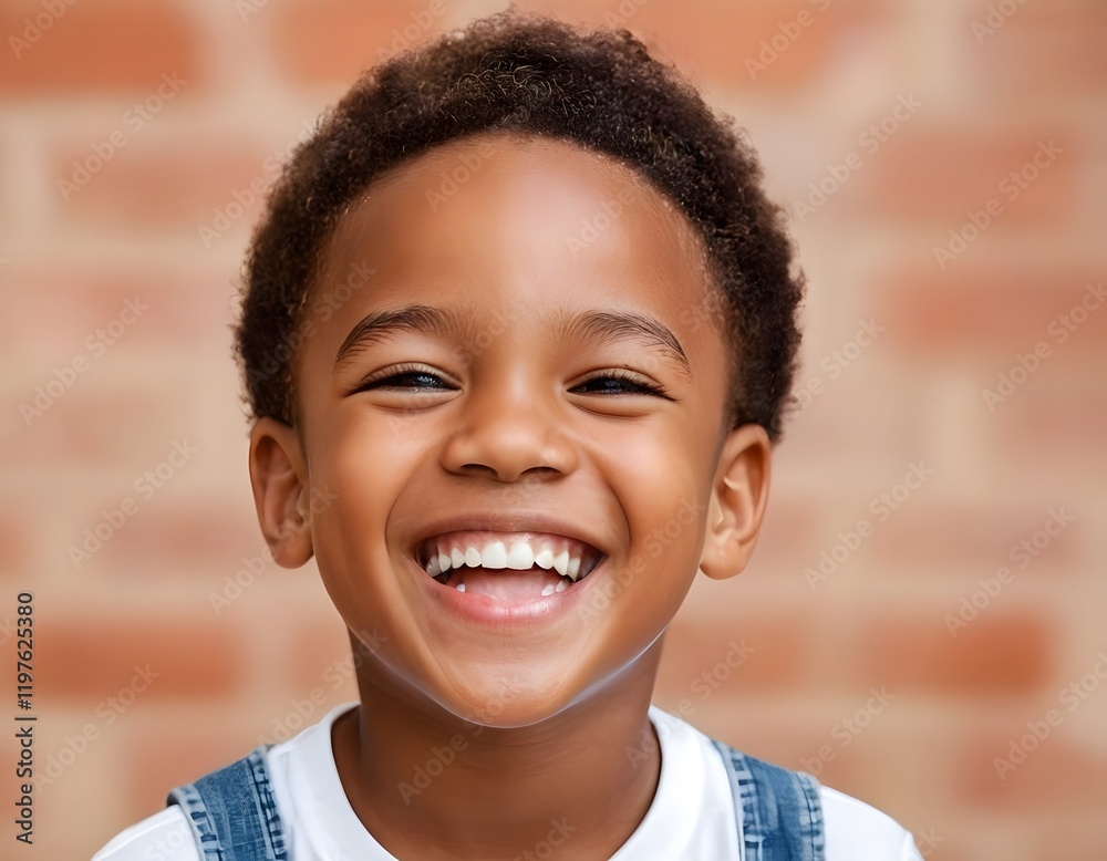 Naklejka premium Smiling Child in Yellow Sweater Against Neutral Background
