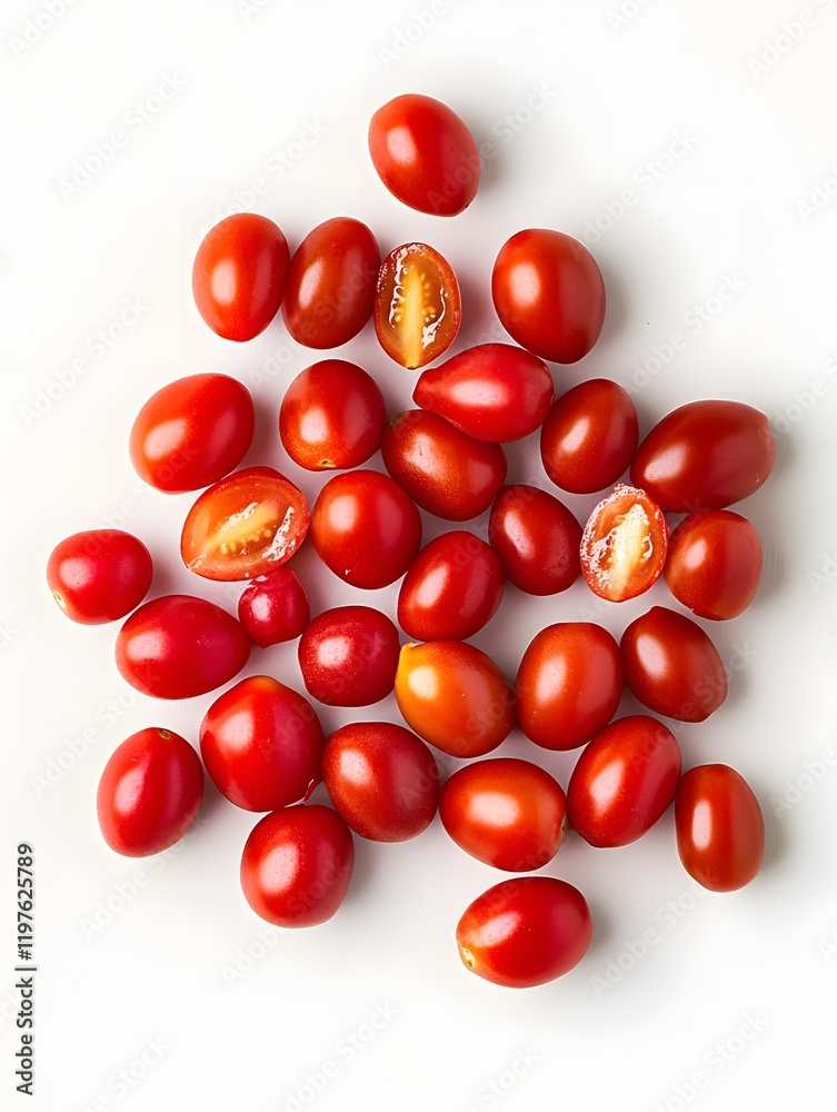 A Collection of Red Cherry Tomatoes on White Background A Collection of Red Cherry Tomatoes on White Background