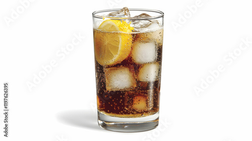 Wallpaper Mural A crystal-clear glass of chilled soda with ice cubes and lemon zest, placed against a clean white background with visible bubbles Torontodigital.ca
