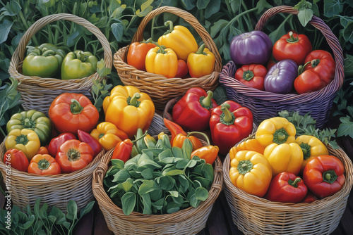 Fresh Organic Vegetables at Farmers Market and Sunlit Garden Harvest Basket