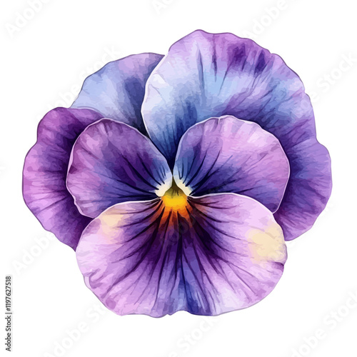 A watercolor clipart of a pansy flower, isolated on a white background. Pansy flower vector.
