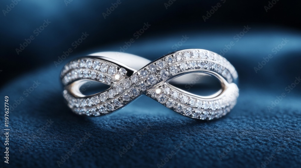 Fototapeta premium Infinity ring design, two interlocking bands with pave diamonds, generative ai