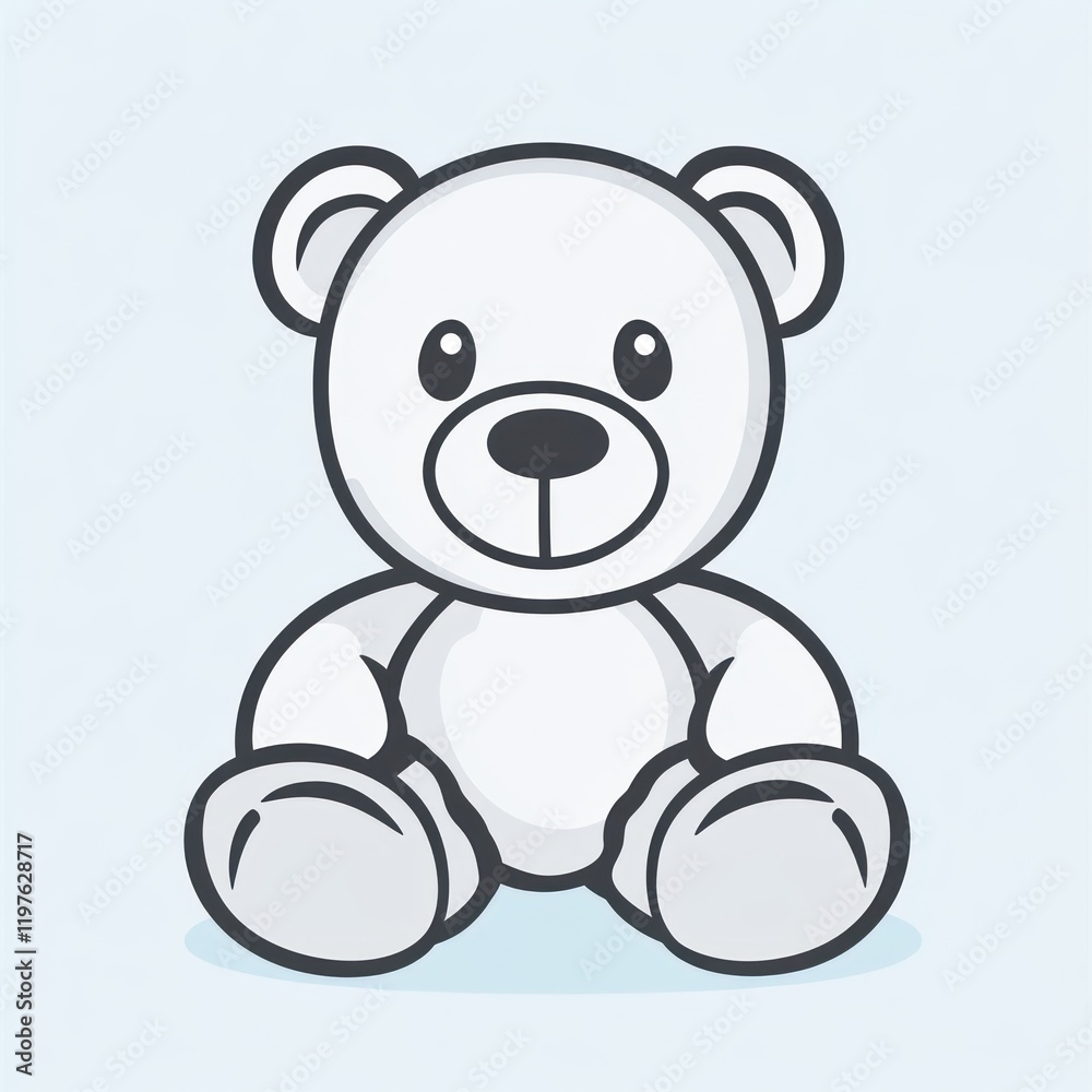 White teddy bear sits, illustration with a light blue background, used for children's items and designs White teddy bear sits, illustration with a light blue background, used for children's items and designs
