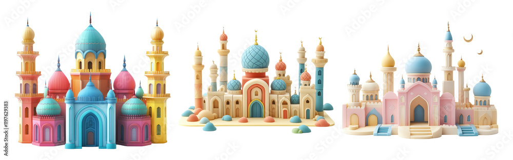 Colorful Fantasy Architecture Collection on Transparent Background Colorful Fantasy Architecture Collection on Transparent Background
