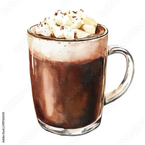 A watercolor of Nutella hot chocolate, isolated on a white background. Hot chocolate vector.
