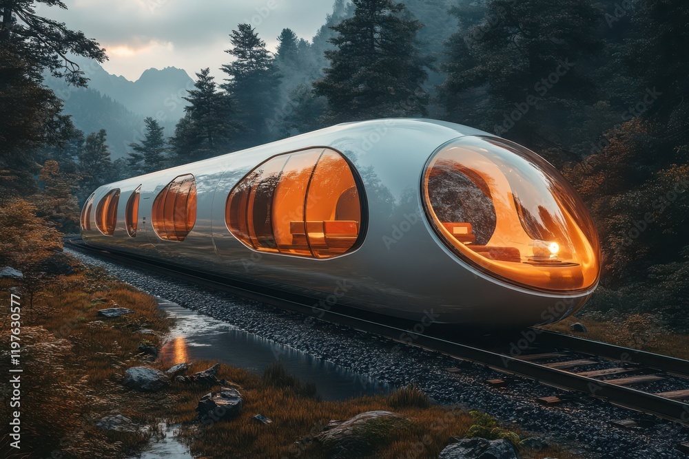 Fototapeta premium Futuristic Train in a Serene Natural Landscape