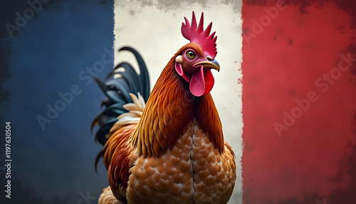 Proud Rooster in Front of a French Flag
 photo