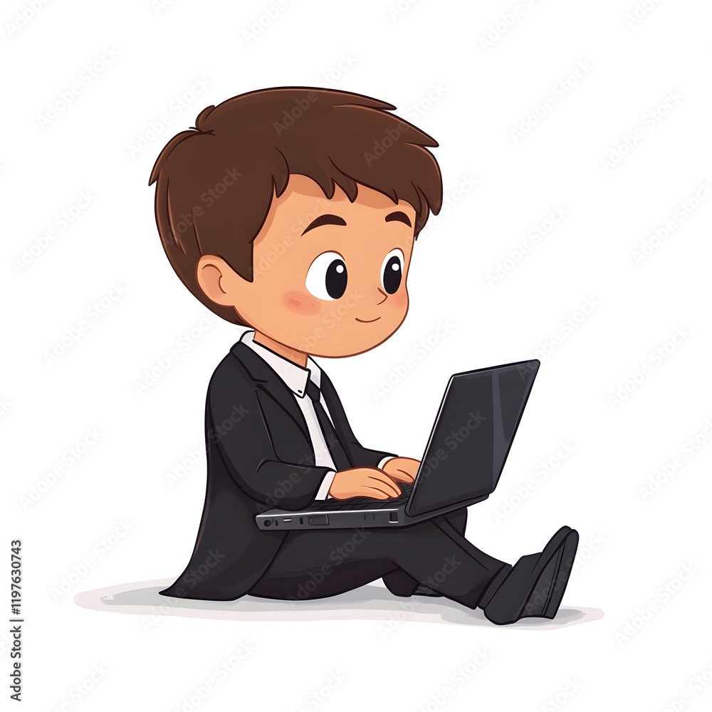 Young Boy in Suit Using Laptop Computer Young Boy in Suit Using Laptop Computer