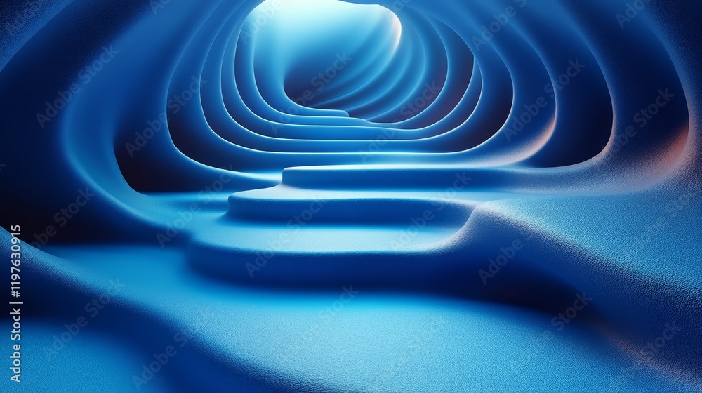 Fototapeta premium A blue and white image of a spiral staircase