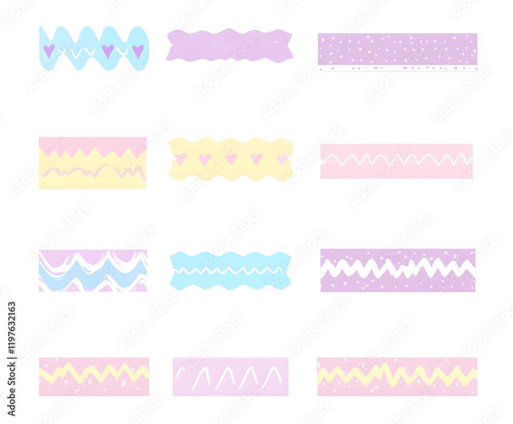 Pastel Wavy Line and Heart Design Decorative Tapes Pastel Wavy Line and Heart Design Decorative Tapes