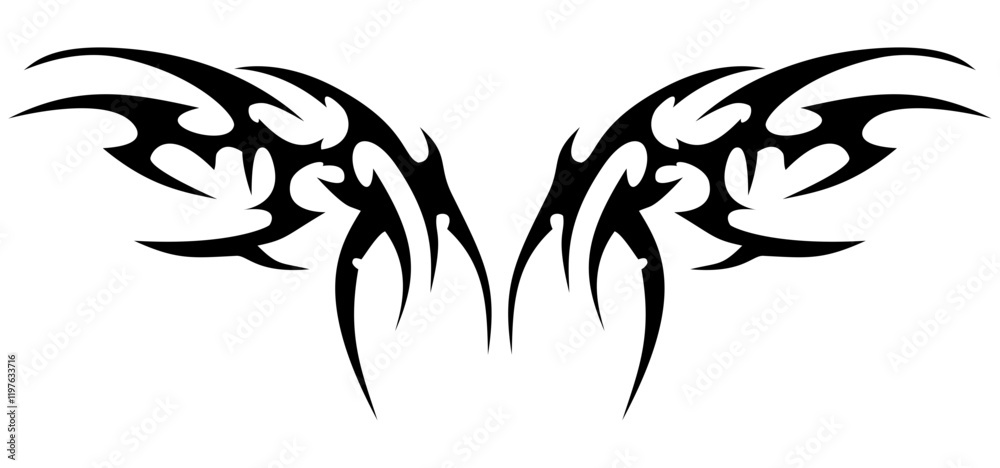 Wings neo tribal tattoo design with transparent background Wings neo tribal tattoo design with transparent background