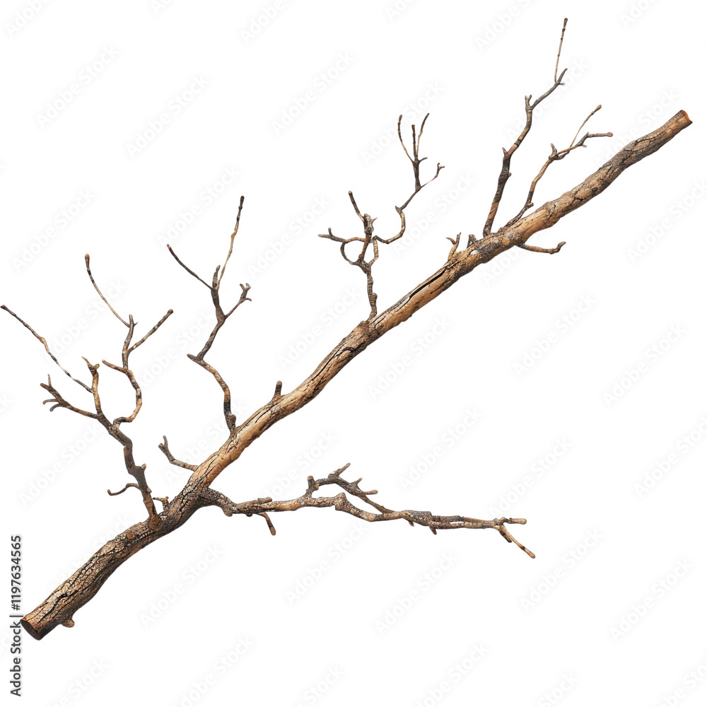 A gnarled brown tree branch isolated on a transparent background perfect for design projects or digital art A gnarled brown tree branch isolated on a transparent background perfect for design projects or digital art