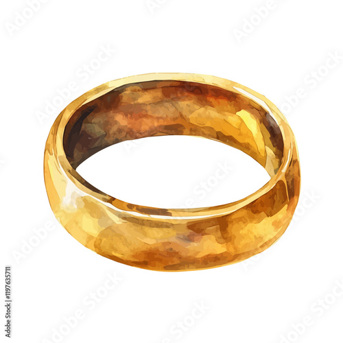 A watercolor of a minimalist gold ring, isolated on a white background. Ring vector.
