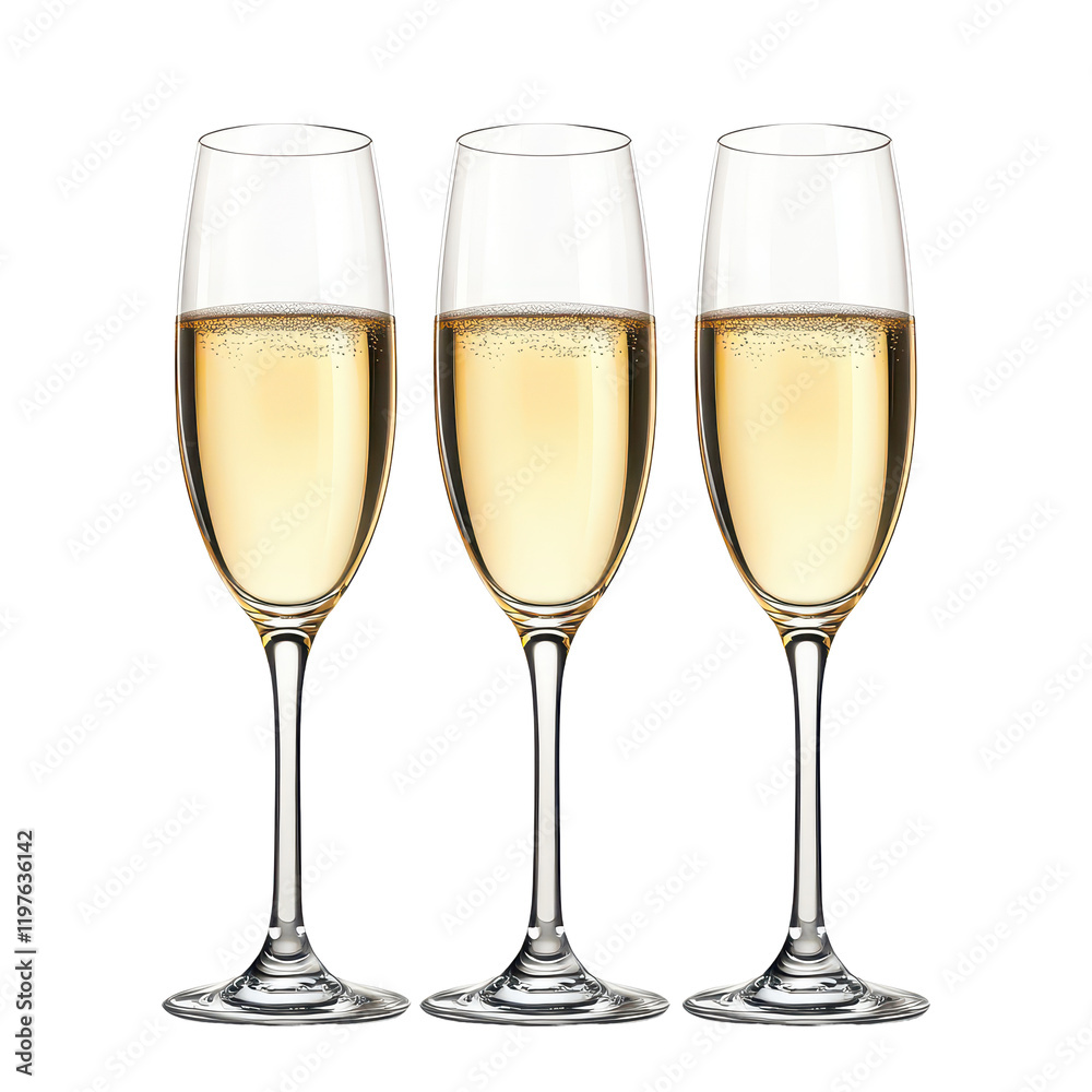 Three elegant champagne glasses filled with sparkling drink, perfect for celebrations and special occasions, an art realistic three glasses champagne isolated, transparent background. Three elegant champagne glasses filled with sparkling drink, perfect for celebrations and special occasions, an art realistic three glasses champagne isolated, transparent background.