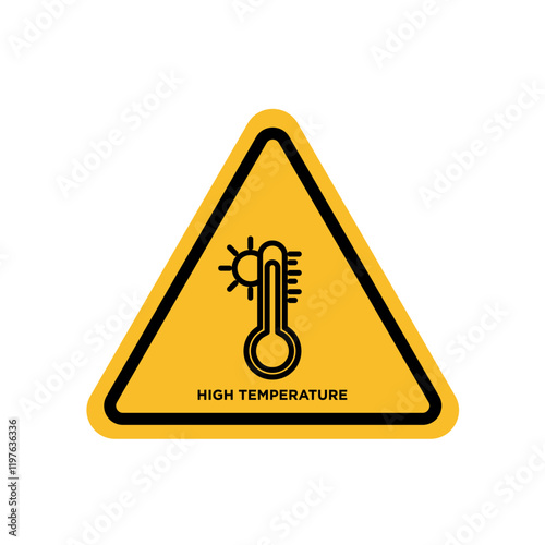 High temperature warning sign in yellow color