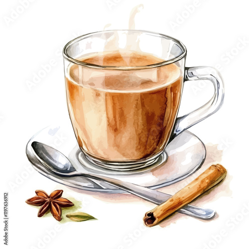 A watercolor of masala chai, isolated on a white background. Chai vector.
