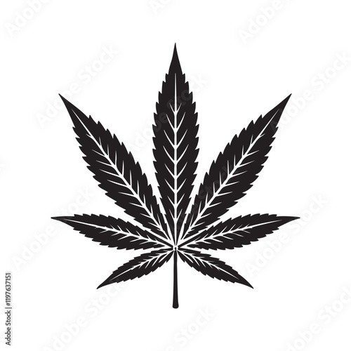 marijuana leaf silhouette, black and white silhouette, vector and illustration