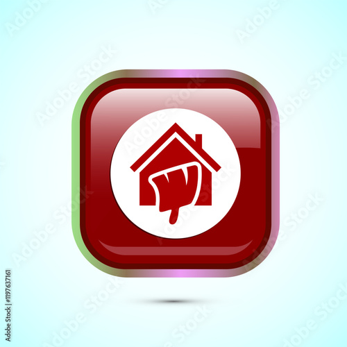 Home painting icon design illustration. House painting sign symbol for apps and websites. Red color square button design