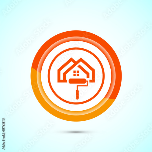 Home painting icon design illustration. House painting sign symbol for apps and websites. Orange color button design