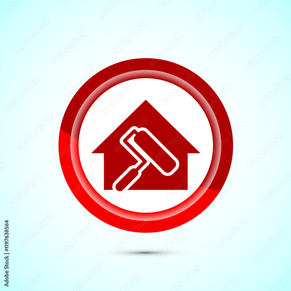 Home painting icon design illustration. House painting sign symbol for apps and websites. Red color button design Home painting icon design illustration. House painting sign symbol for apps and websites. Red color button design