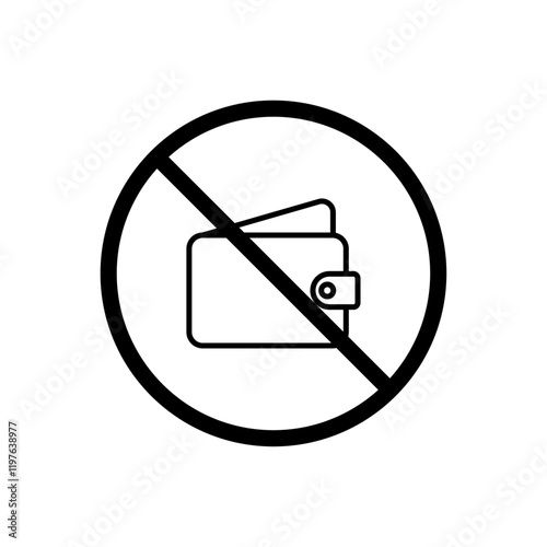 No wallet sign vector in black colors