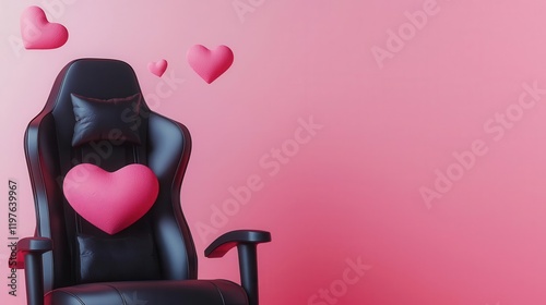 Valentinethemed holographic gaming chair with glowing heartshaped displays and immersive controls