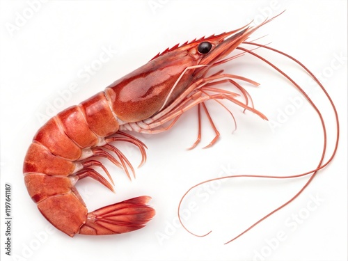 Fresh Red Shrimp (Aristaeomorpha foliacea, Gambero Rosso) Isolated on White Background. photo