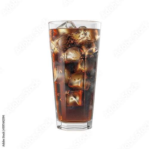 Refreshing Iced Cola in a Tall Glass Bubbles and Ice Cubes Sparkling Drink Cold Beverage Summertime Thirst Quencher photo