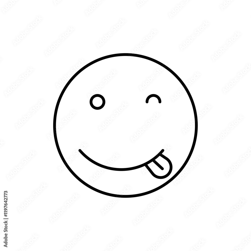 Fototapeta premium Yummy smile emoji icon in liner stroke style
