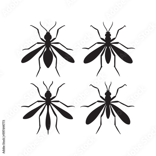Set of Mosquito silhouette, black and white silhouette, vector and illustration