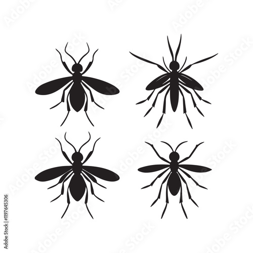 Set of Mosquito silhouette, black and white silhouette, vector and illustration