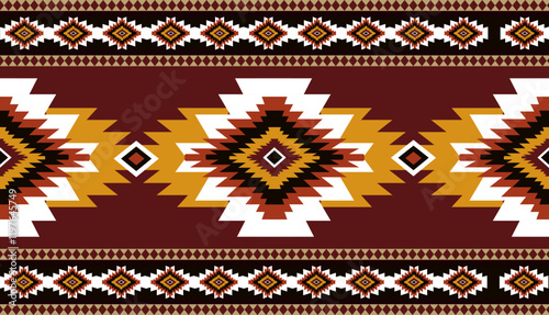 Navajo tribal ethnic Aztec seamless pattern. South Western motif Mexican. Vector Navajo textile. Boho rug Woven carpet decor style. Design for Batik, fabric, clothing. Geometric ornament Indian.