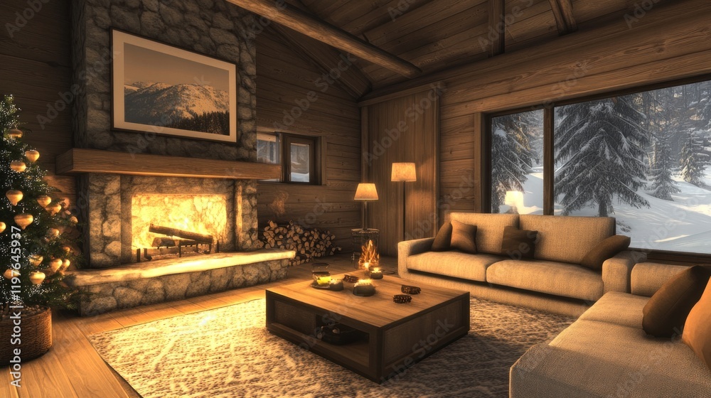 Cozy Christmas Cabin: Winter Wonderland Interior Cozy Christmas Cabin: Winter Wonderland Interior