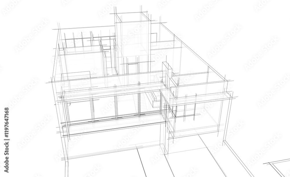 Fototapeta premium 3d rendering sketch of modern building