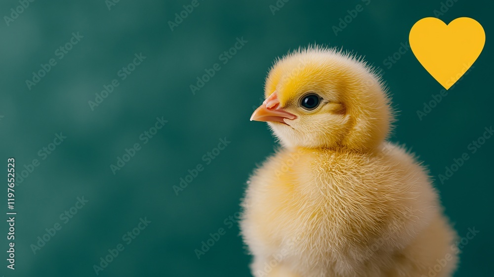 Adorable fluffy yellow chick with a yellow heart. Adorable fluffy yellow chick with a yellow heart.