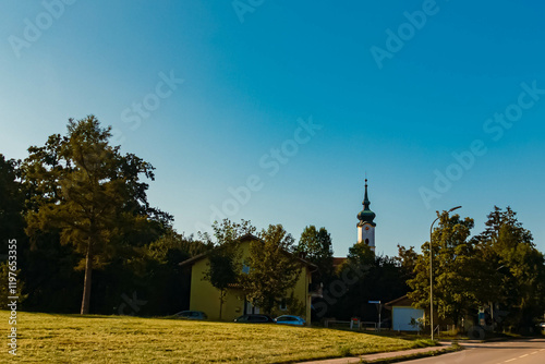 Summer view with a church at Gelting, Pliening, Ebersberg, Bavaria, Germany photo